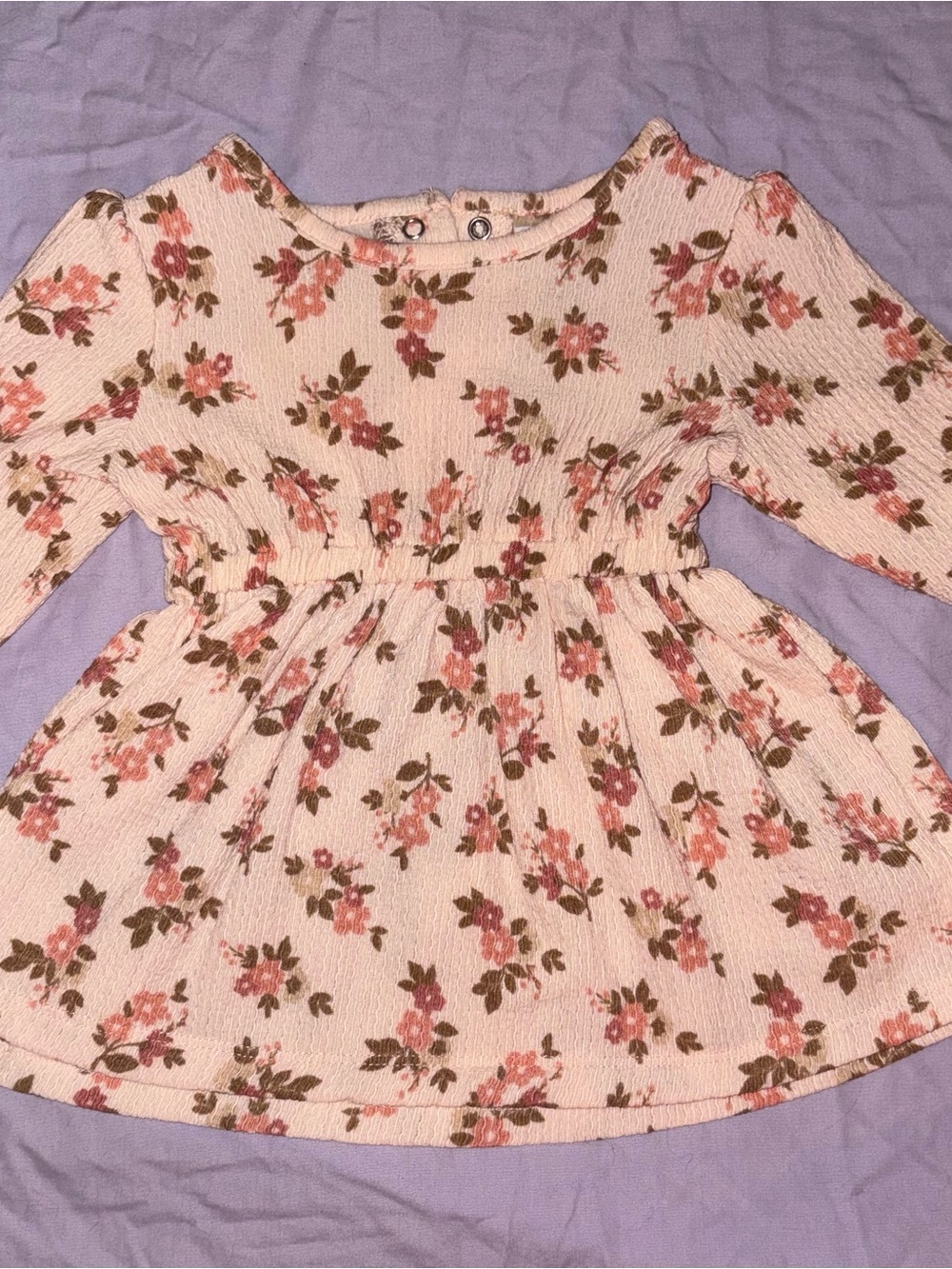 Cream Floral Long-Sleeve infant Dress